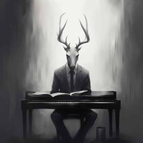 4. Man with Stag Horns Playing Piano Image