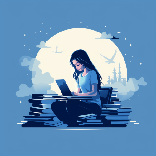 Woman Concentrating on Books