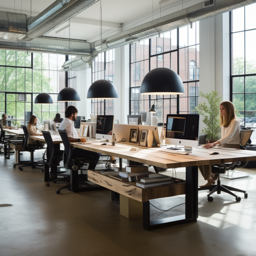 4. Industrial office desk with two people working
