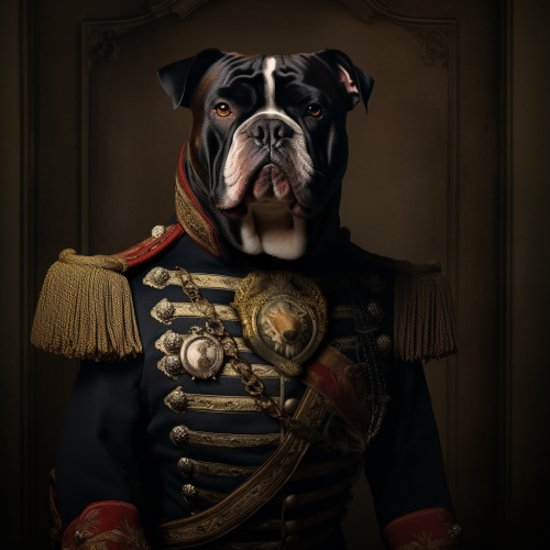 4.  Portrait of Large American Bull Dog in Uniform
