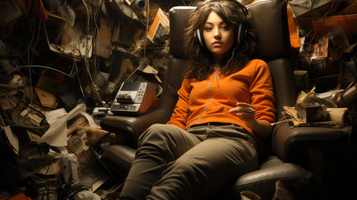 Stunning Model Lounging in Chaotic Background