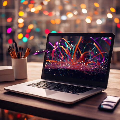 4. Festive laptop with digital confetti and streamers