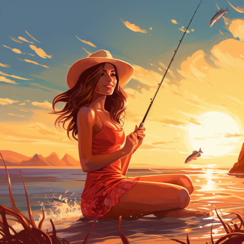 4. Image of a woman fishing on a sunny beach