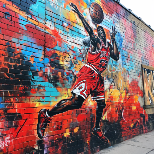 4.  Nostalgic mural of Michael Jordan in urban setting