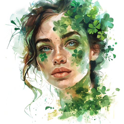 4. Watercolor woman with shamrock - a festive and fun image for St. Patrick's Day.