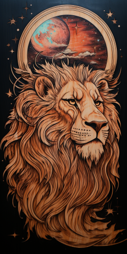 4. Majestic Wooden Lion Gazing at Moon