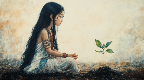 10-year-old Korean girl with prayer beads smiles.