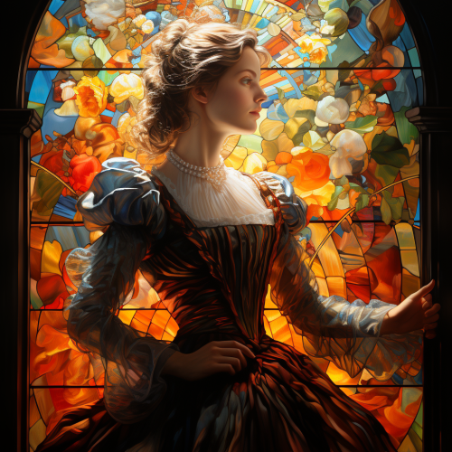 Stained Glass Scene of a Lady