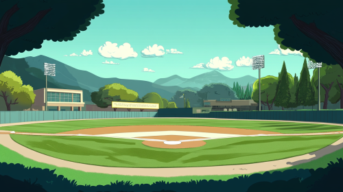 1950's baseball field in Silicon Valley as a cartoon. 1950's baseball field in Silicon Valley as a cartoon.