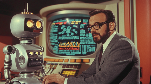 1950s Office: Professional and Robot at Work