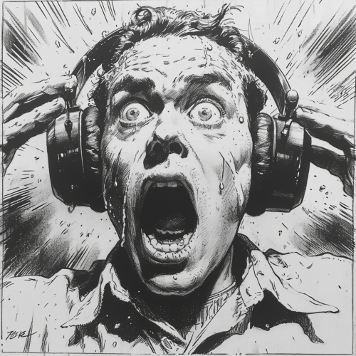 1950s Detective Headphones Ink Pen Drawing