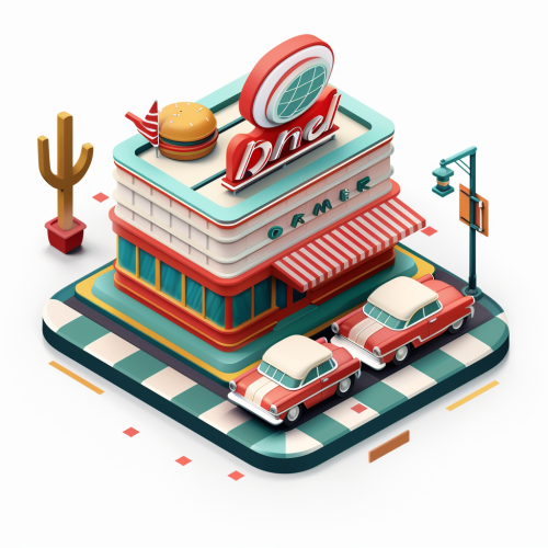 Retro 1960s Diner Logo Isometric