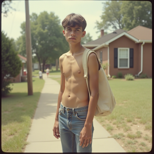 1980s Teen Delivering Newspapers in Summer Suburb
