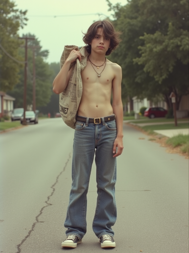 1980s Teen Newspaper Carrier in Summer Suburb