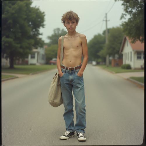 1980s Teenage Paperboy in Summer Suburb Photo