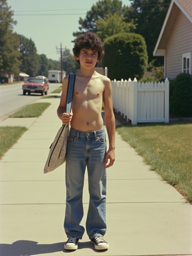 1980s Teenager Delivering Newspapers in Suburb