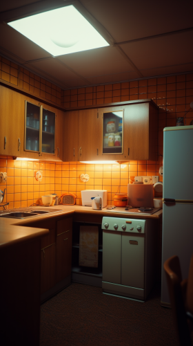 Vintage 1980s kitchen with colorful patterns