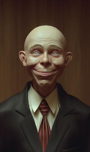 1990s Marketing Spokesperson Smiling with Empty Eyes