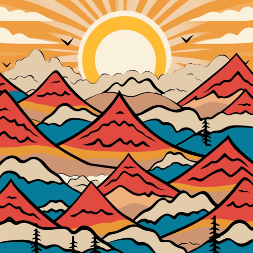 1990s Mountain Sunset Repeat Pattern
