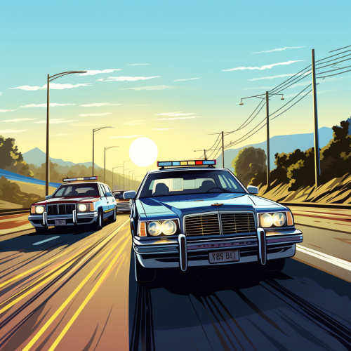 Vintage police cars with sirens on freeway