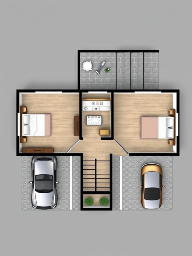 2-Bedroom Floor Plan with Living Area and Parking