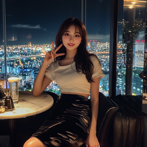 20-year-old Japanese actress with perfect makeup and stylish outfit.