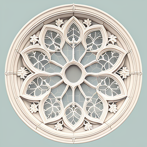 2D illustration of detailed rose window in Gothic style.