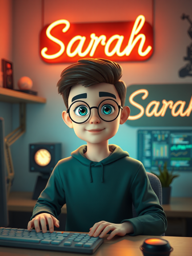 3D Avatar of Iranian boy in programming room 3D Avatar of Iranian boy in programming room