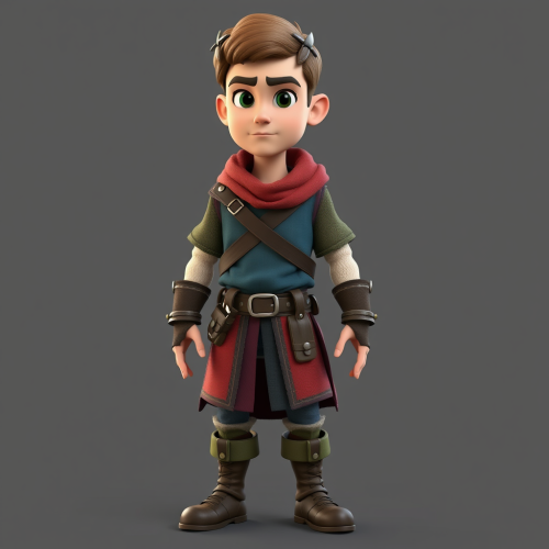 3D Cartoonish Male Scout in Medieval Clothing, T-Pose