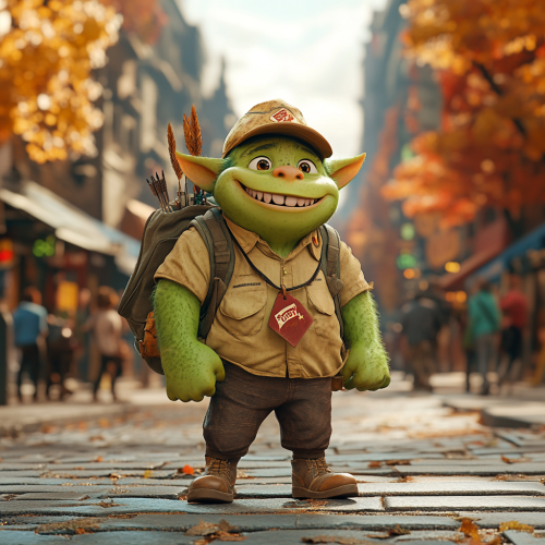 3D Pixar Green Orc Child Scout Helping People 3D Pixar Green Orc Child Scout Helping People