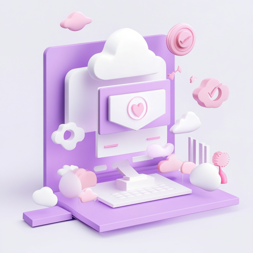 3D vector image with white, purple, and pink.