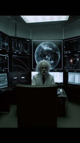 Einstein contemplating video buffering in digital analysis chamber Einstein contemplating video buffering in digital analysis chamber
