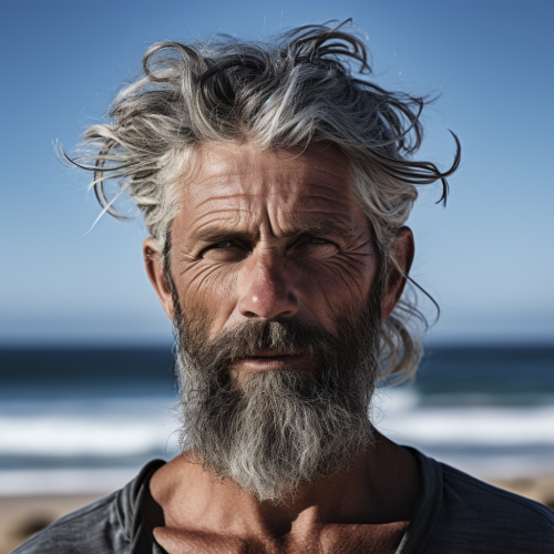 Mature man at beach with salt and pepper hair
