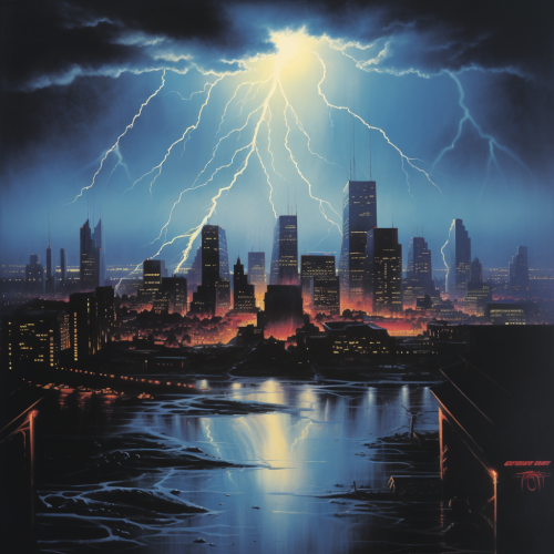 Giant hooded skeleton in cloudy sky