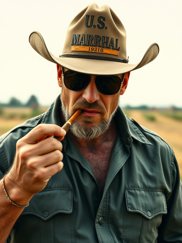 90s US Marshal Lighting Cigar in Rural America