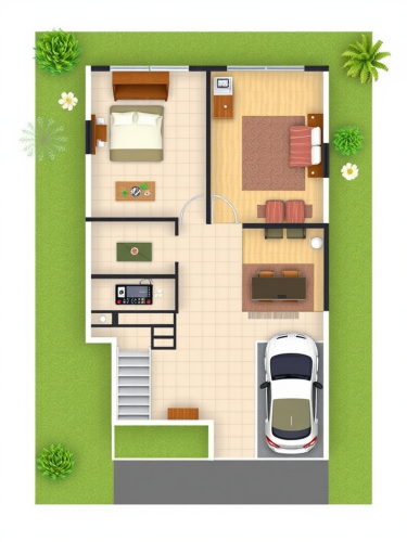 A 25x40 House Floor Plan with Amenities