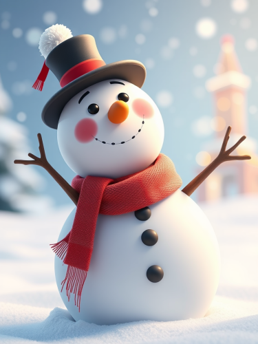 A 3D Animated Cartoon-Style Snowman