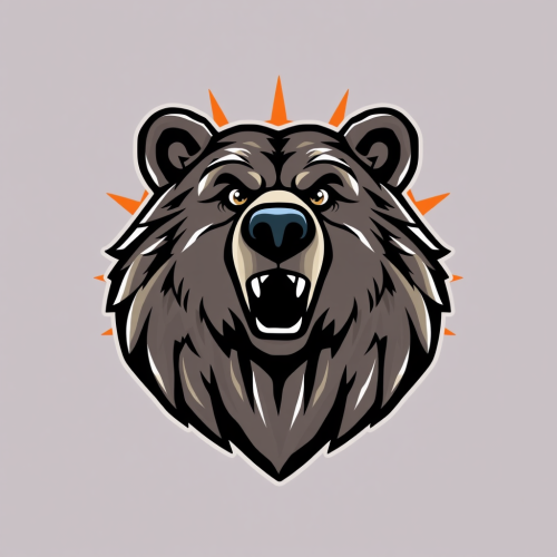 A 3D Cartoon Grizzly Bear Logo with Sun, Moon