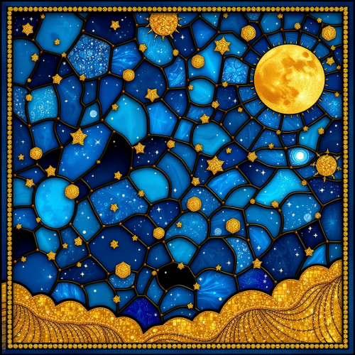 A 3D Celestial Stained Glass Sky with Jewels