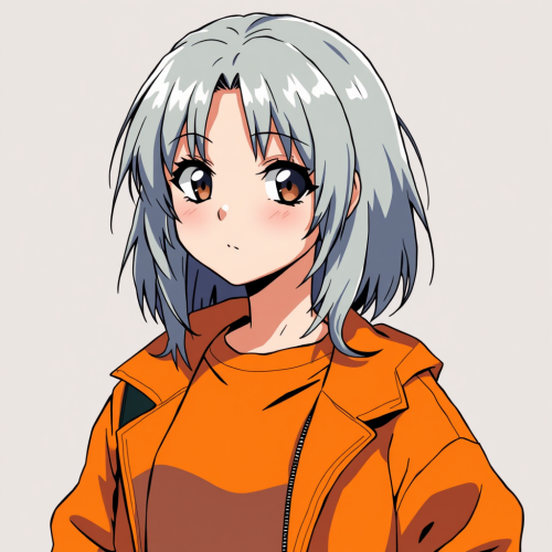 A 90s Girl with Grey Hair and Retro Anime Look