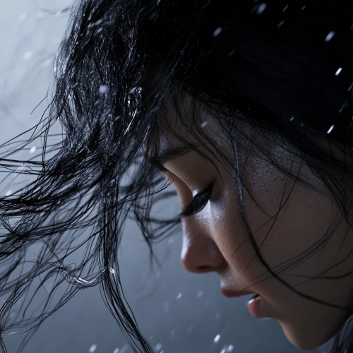 A American woman in cartoon style holding hair