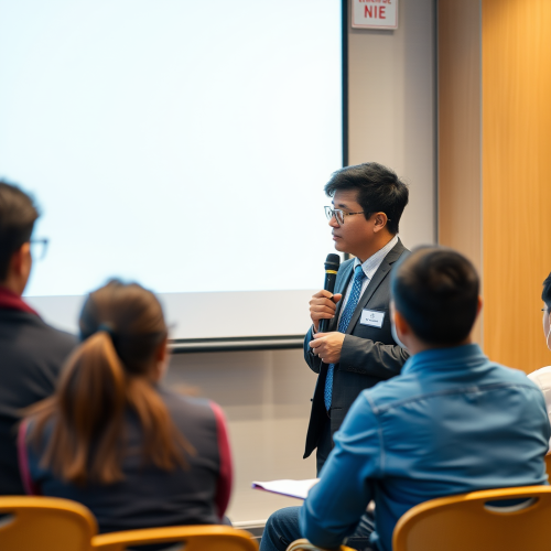 A Asian Businessman Giving Seminar to University Students