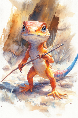 A Baby Lizard Aiming Slingshot in Aztec Ruin