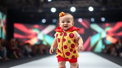 A Baby Model's Runway Walk in Pizza Outfit
