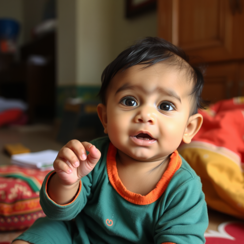 A Baby Playing Alone in an Indian Home