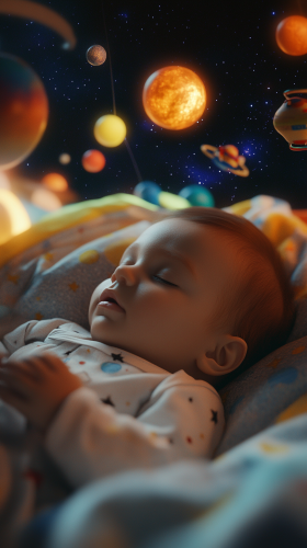 A Baby Sleeping Peacefully in Space Crib