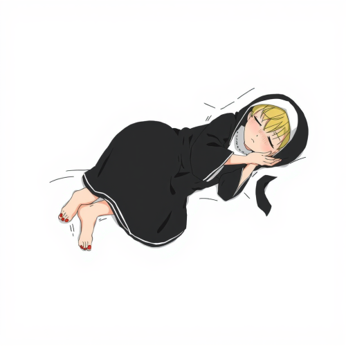 A Barefooted Anime Nun Sleeping