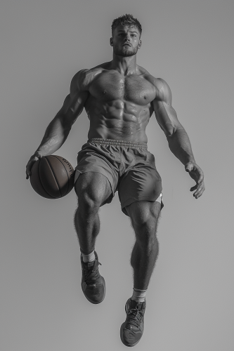 A Basketball Player Soaring in Neon Light