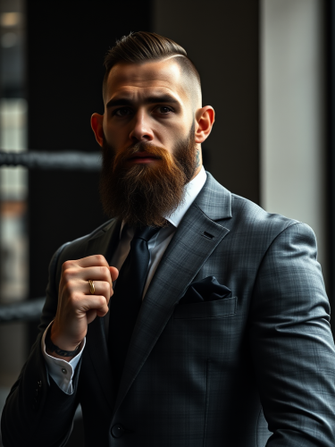 A Bearded MMA Fighter in Dark Corporate Suit