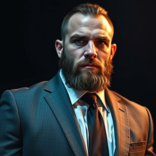 A Bearded MMA Fighter in a Dark Suit